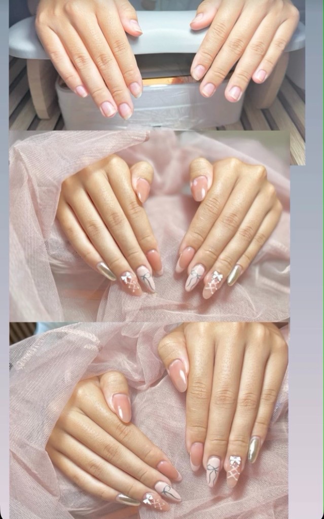 รีวิวทำเล็บร้อยเอ็ด - ลายโบว์และคอร์เซ็ต โทนชมพู